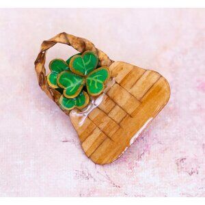 Vintage Green Clover Basket Brooch | H30